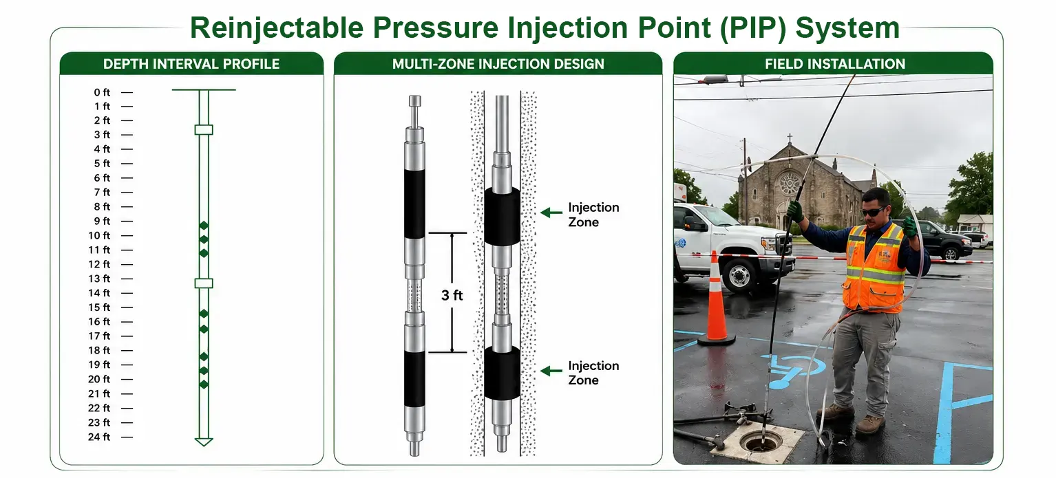 reinjectable pip system multizone injection